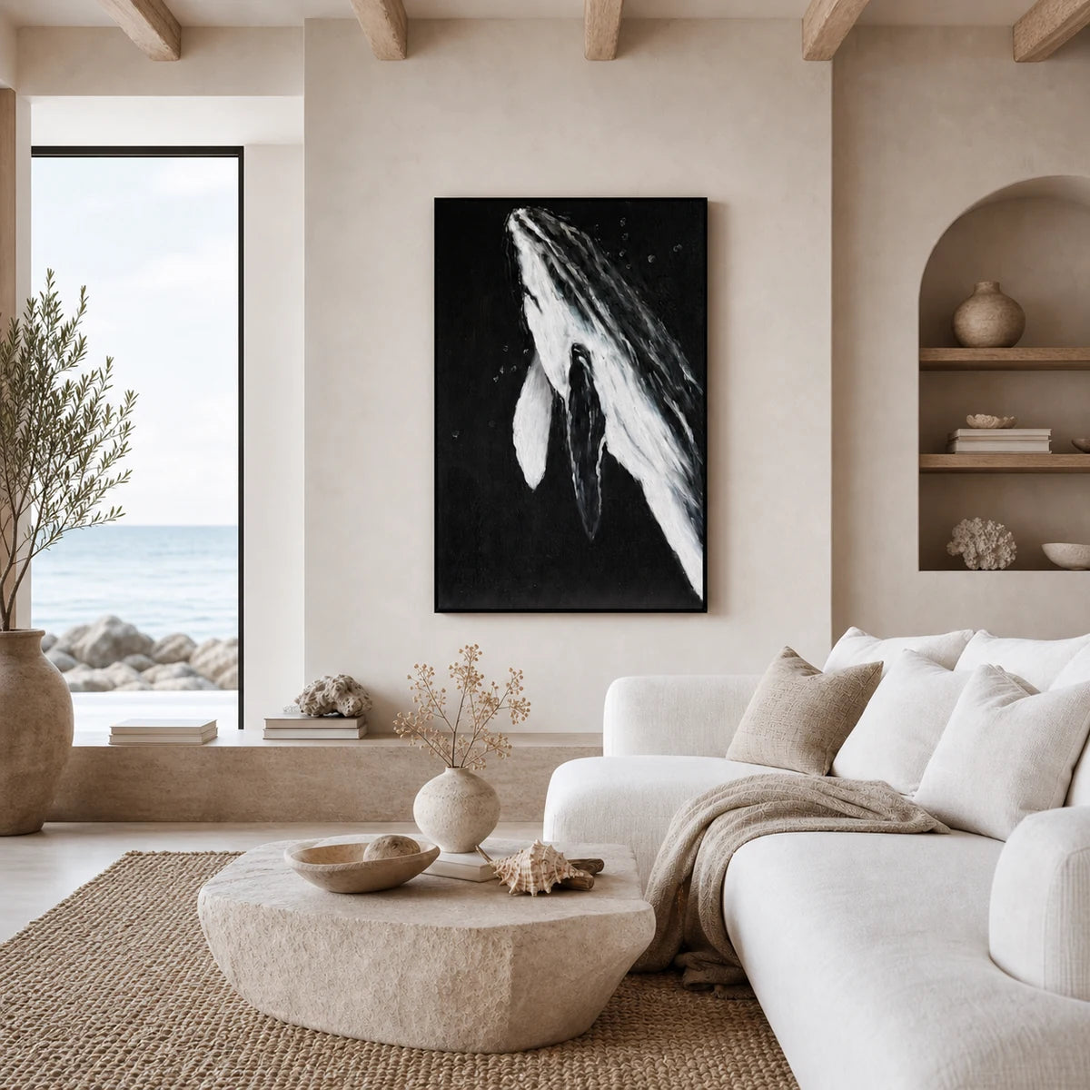 Abyss Hand Painted Textured Oil Painting 70x100cm hand-painted wall art in styled room scene