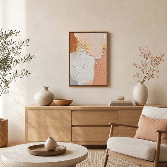 Apricot Glaze Hand Painted Textured Oil Painting 50x70cm hand-painted wall art in styled room scene