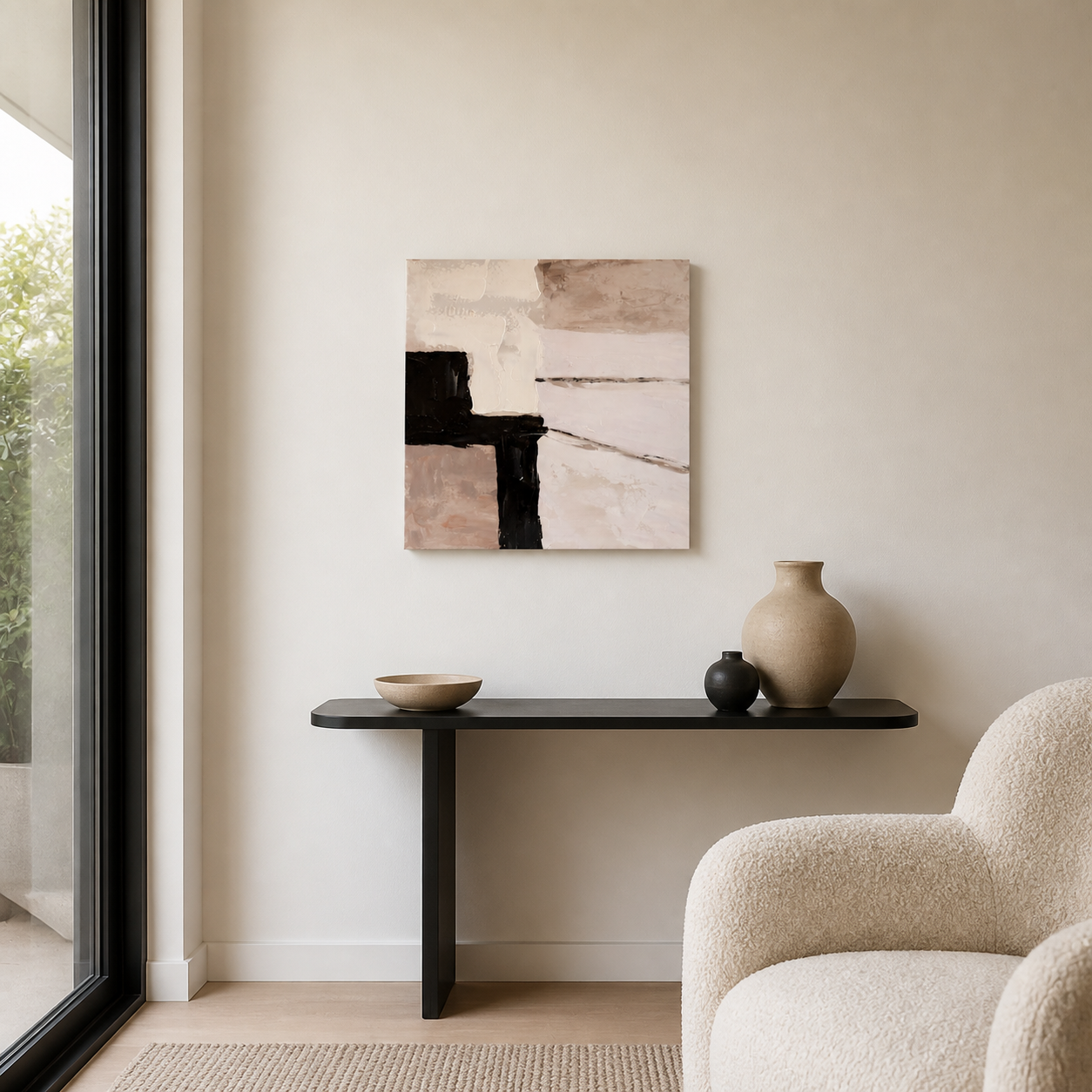Axis I hand-painted wall art in styled room scene