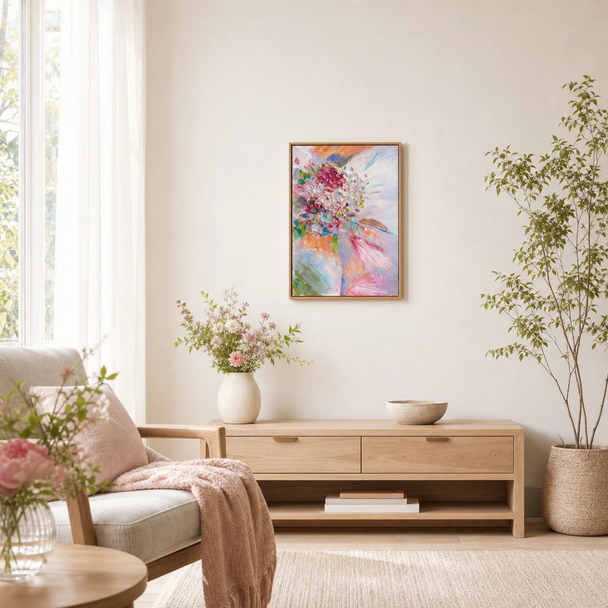 Blooming Joy Hand Painted Textured Oil Painting 50x70cm hand-painted wall art in styled room scene