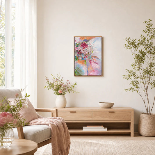 Blooming Joy Hand Painted Textured Oil Painting 50x70cm hand-painted wall art in styled room scene