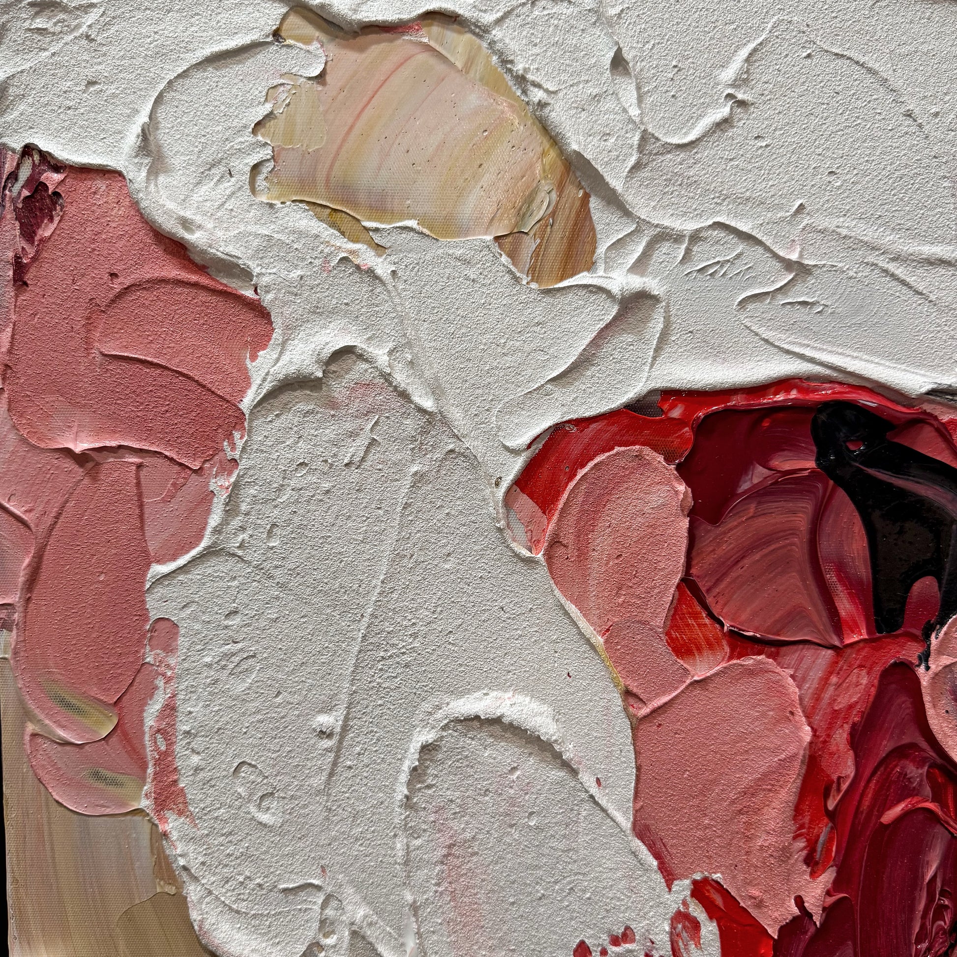 Blush & Bloom floral textured oil painting canvas impasto petal detail close up
