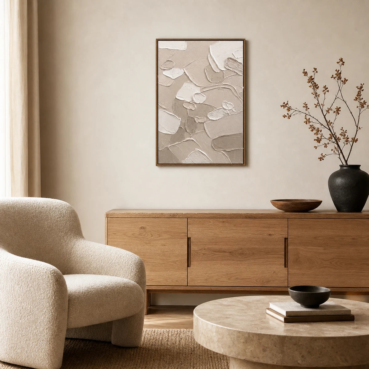 Cappuccino Hand Painted Textured Oil Painting 50x70cm hand-painted wall art in styled room scene