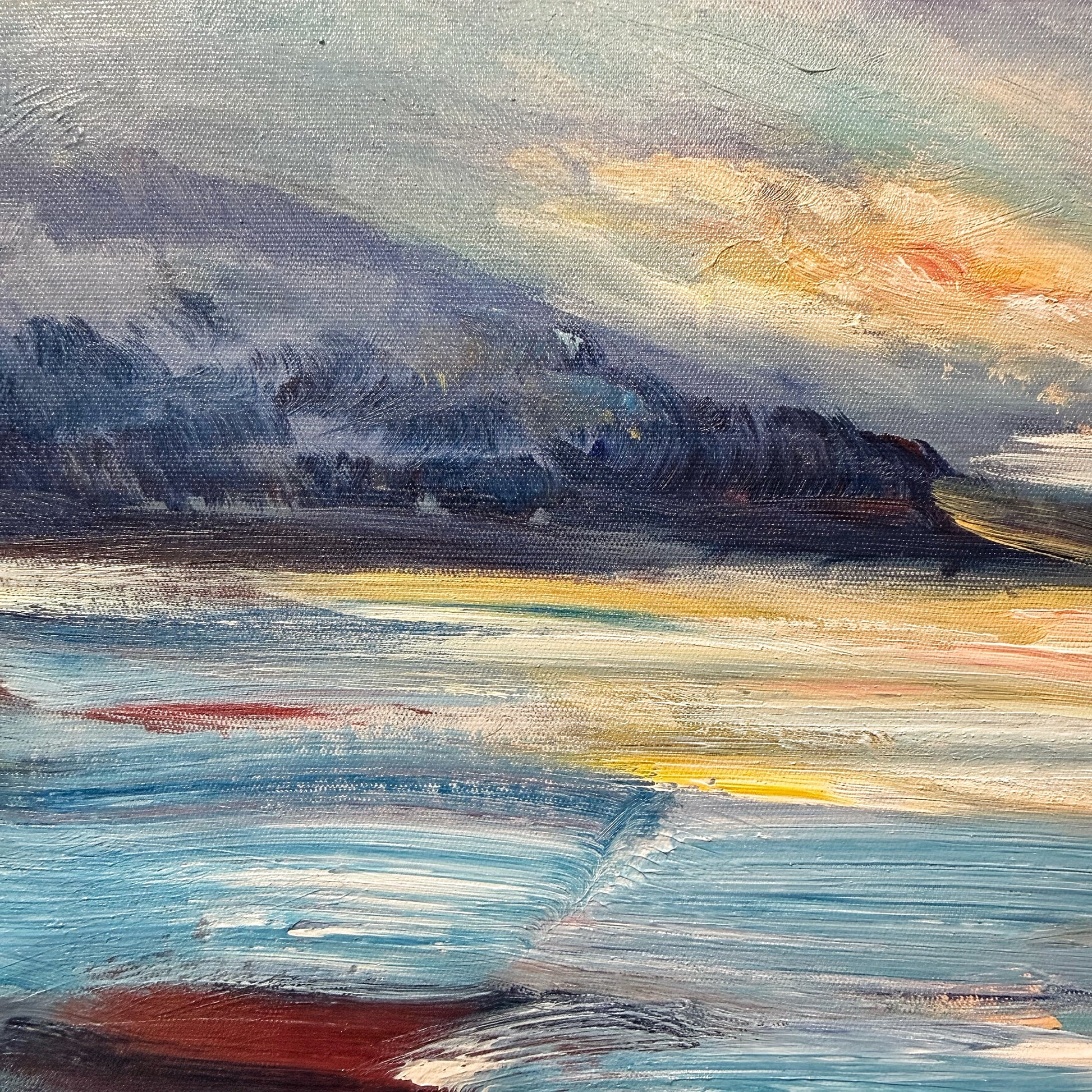 Coastal Dreams textured seascape oil painting sunset detail close up