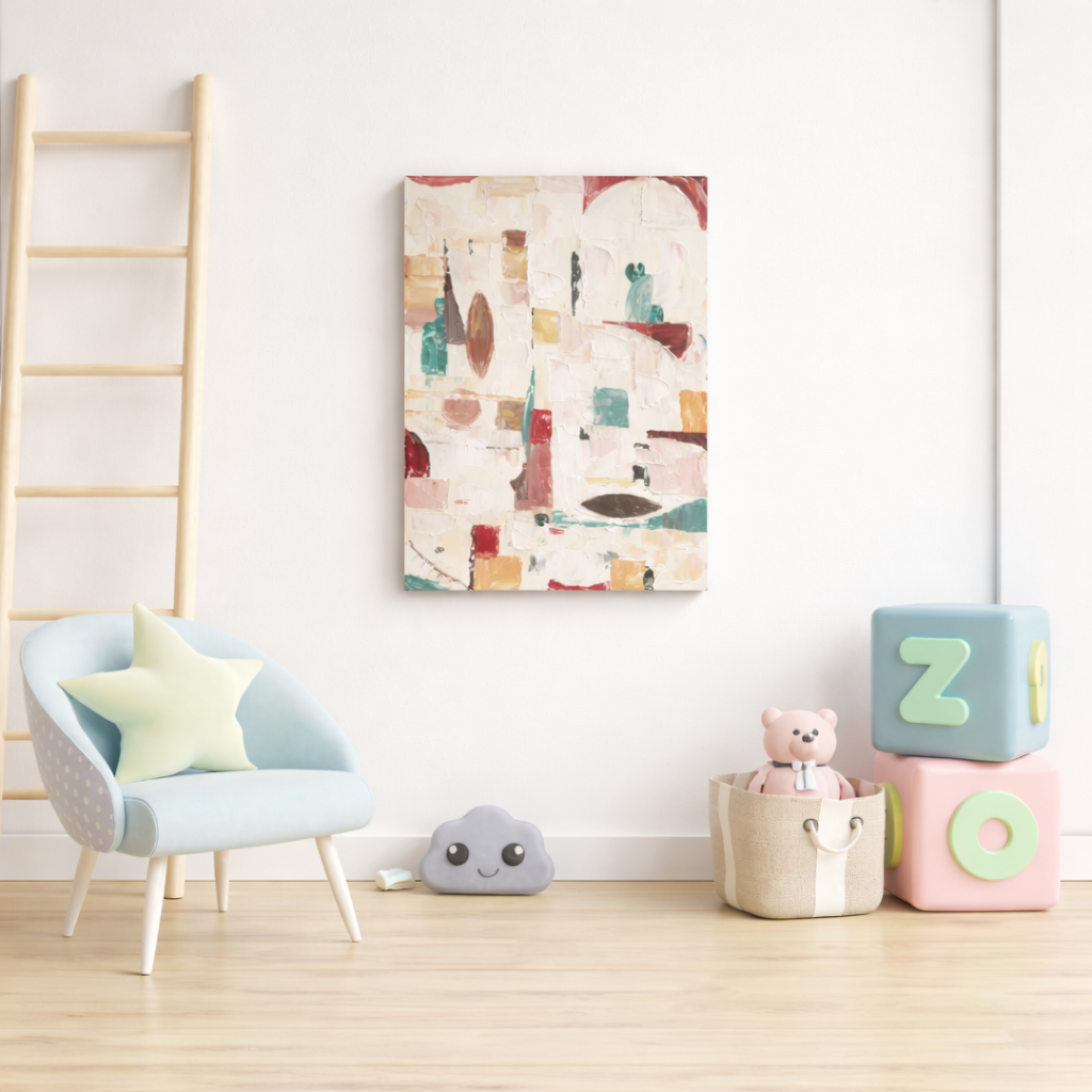 Cream & Confetti floral wall art in modern NZ nursery bedroom