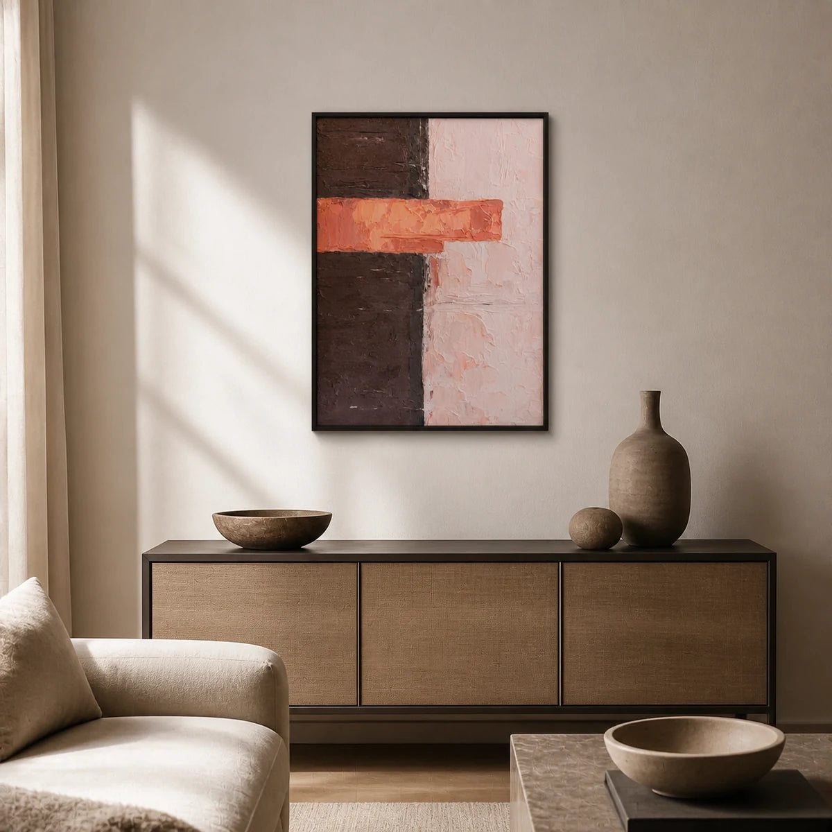 Crossfade Hand Painted Textured Oil Painting 50x70cm hand-painted wall art in styled room scene