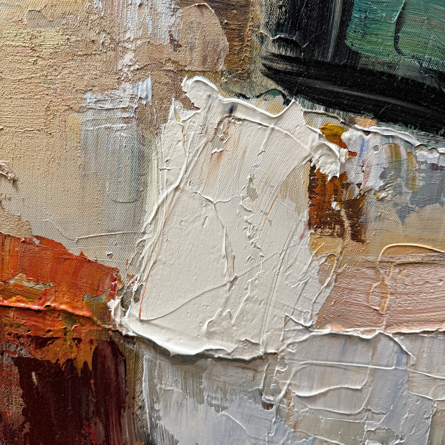 Dritti modern abstract textured oil painting canvas impasto detail close up