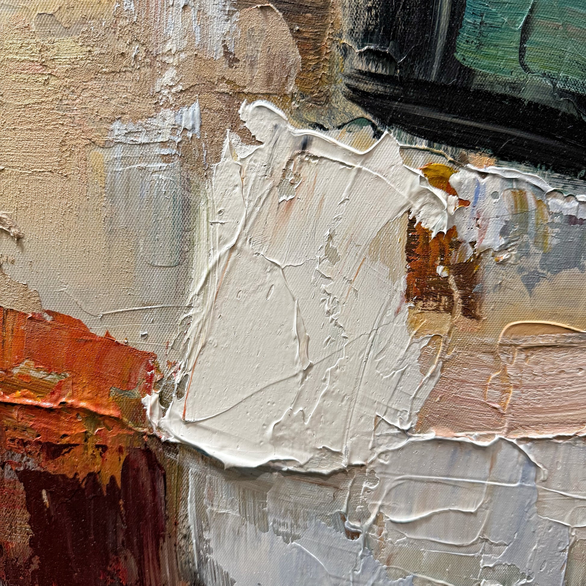 Dritti modern abstract textured oil painting canvas impasto detail close up