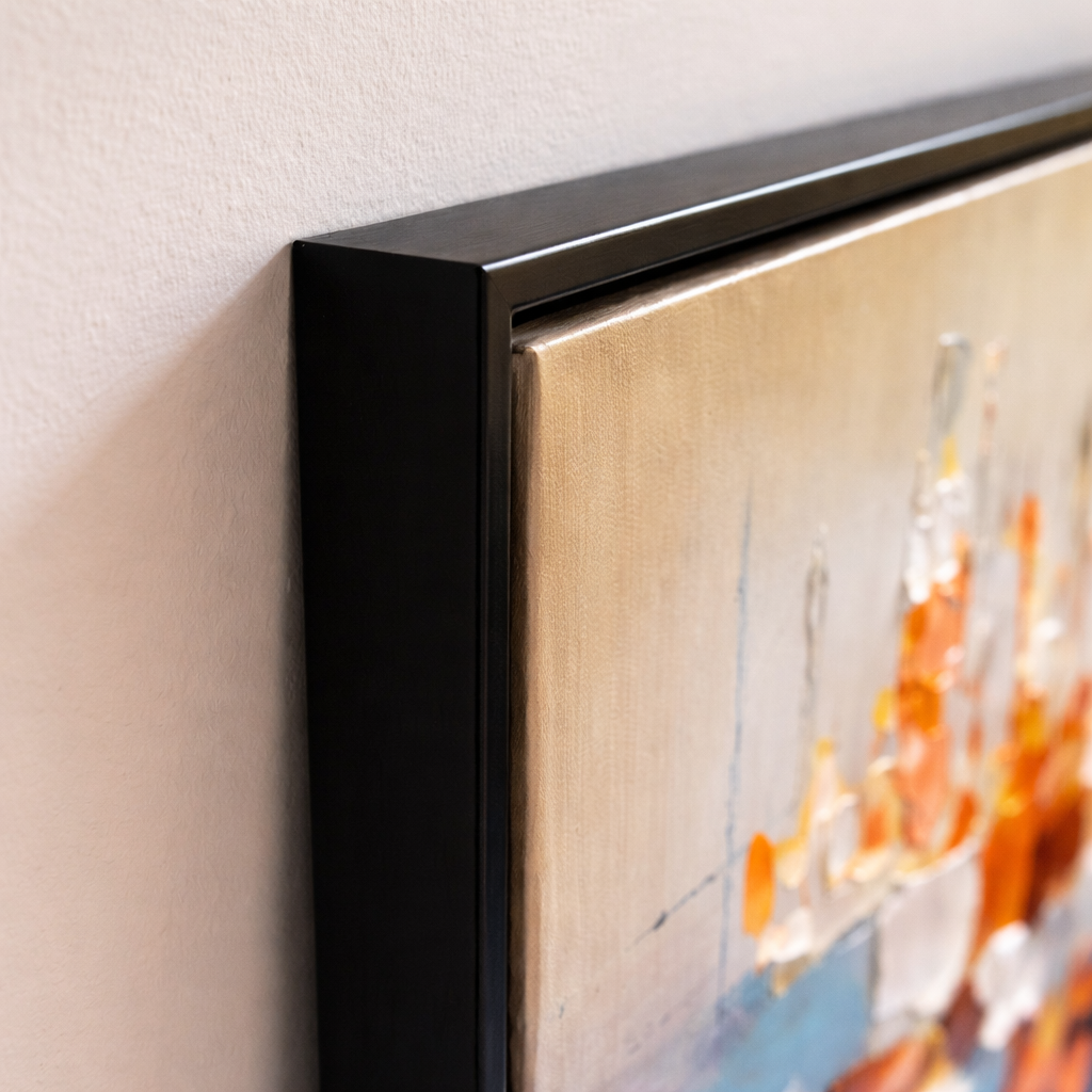 Ember Blue black frame corner detail ready to hang