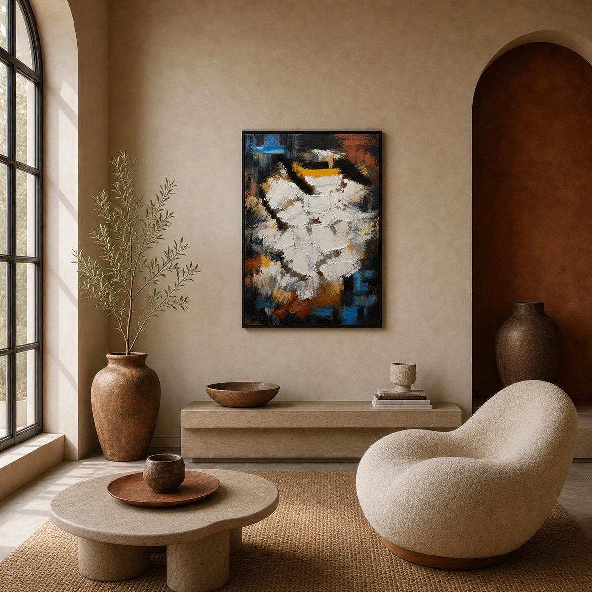 Ember Vein Hand Painted Textured Oil Painting 70x100cm hand-painted wall art in styled room scene