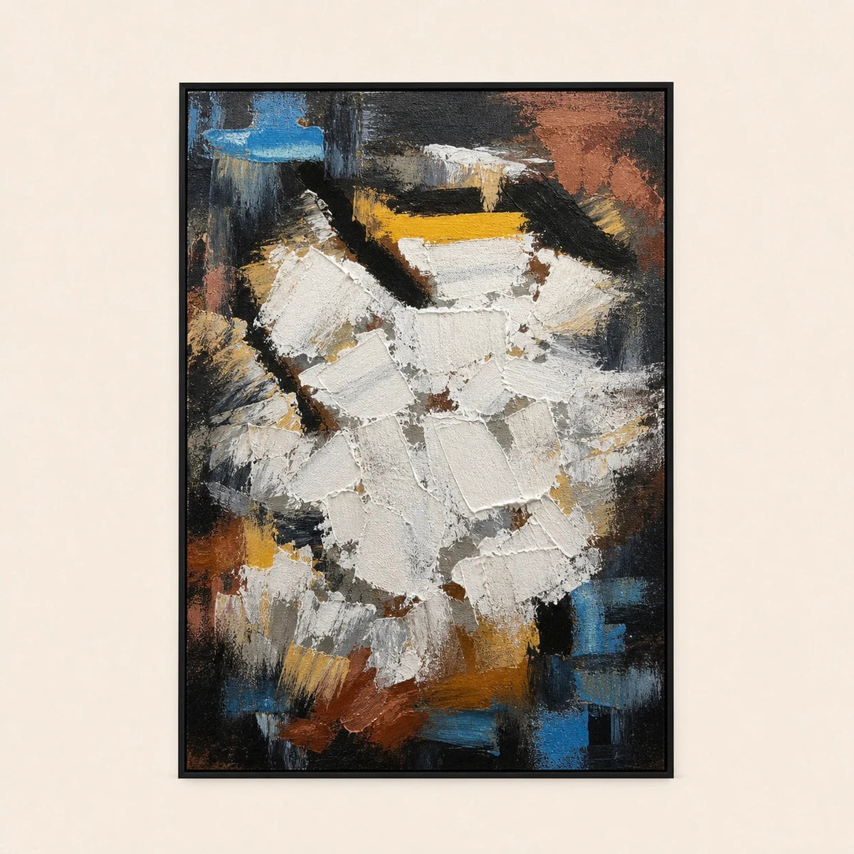 Ember Vein hand-painted textured oil painting in black wood frame, 70 x 100 cm