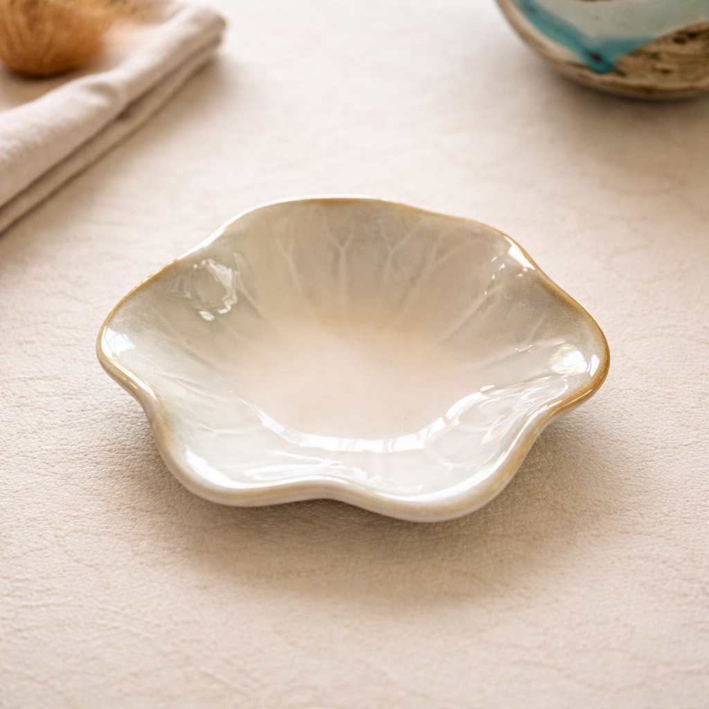 Petal-Shaped Ceramic Catchall Dish – Underglaze Colour