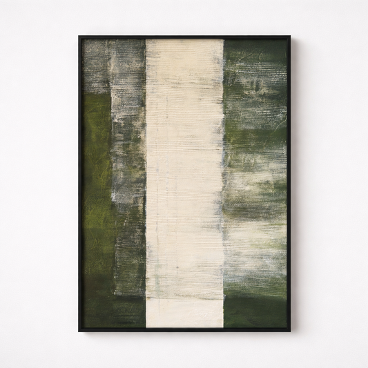 Forest Mist hand painted oil painting 50x70cm black frame wall art NZ front view