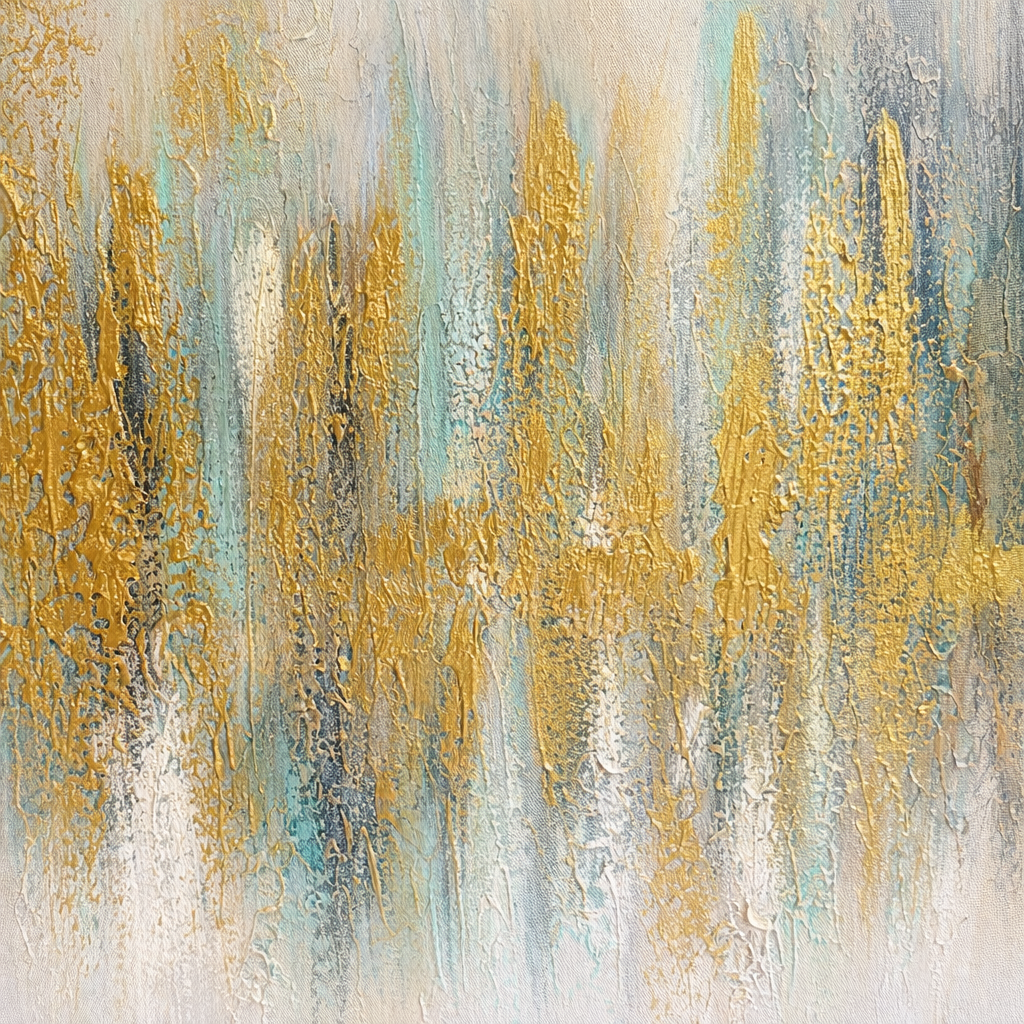 Gilt gold leaf textured oil painting canvas metallic detail close up