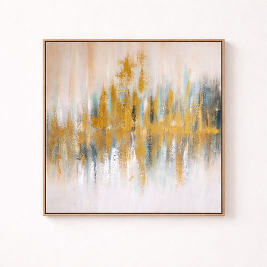 Gilt hand painted oil painting 60x60cm natural wood frame wall art NZ front view