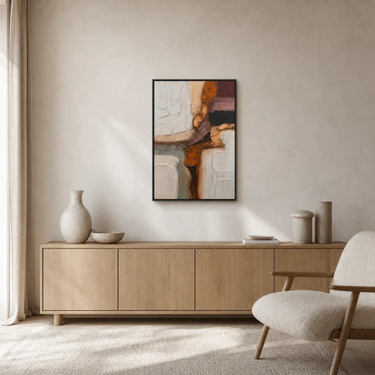 Mineral Form Hand Painted Textured Oil Painting 50x70cm hand-painted wall art in styled room scene
