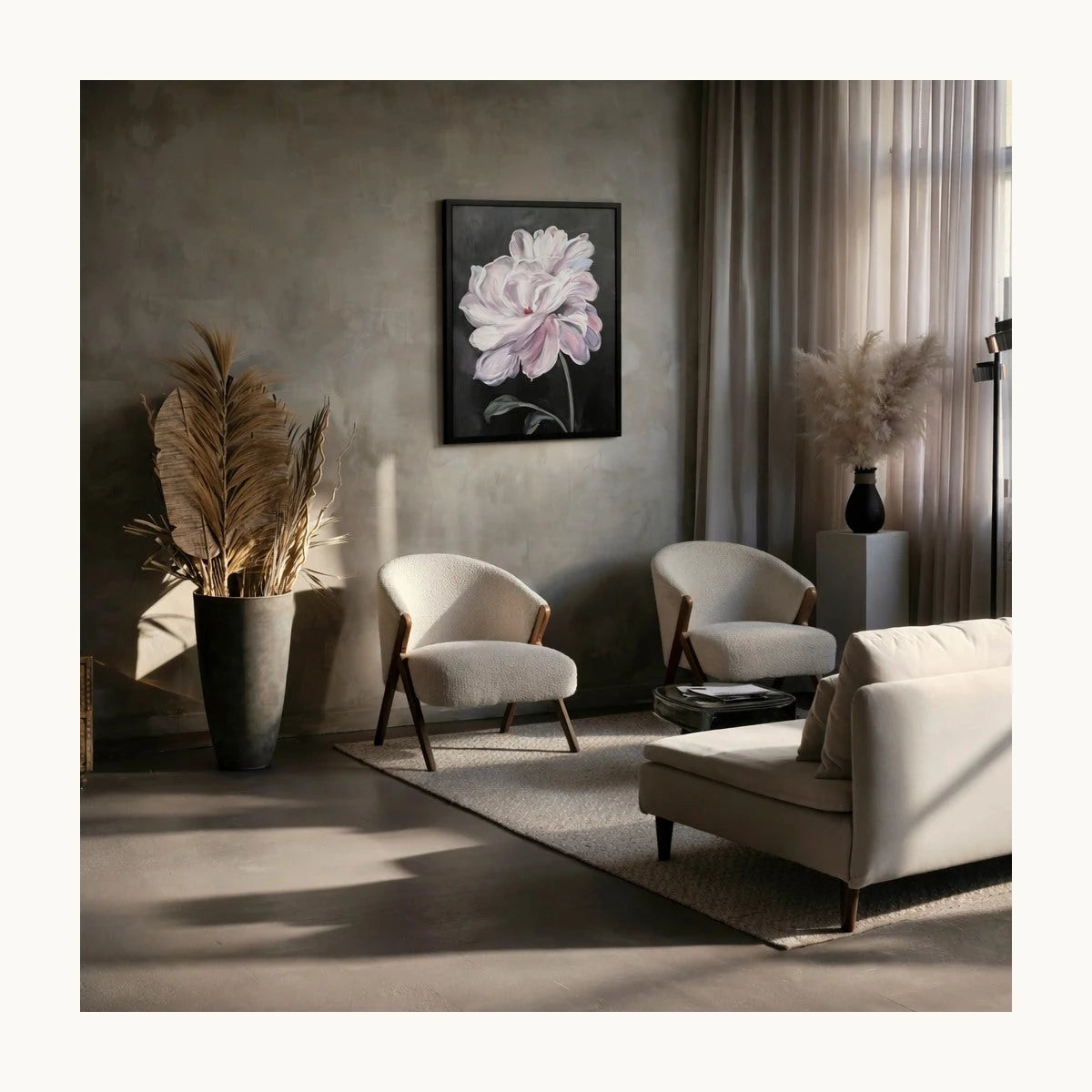 Moon Bloom Hand Painted Textured Oil Painting 50x70cm hand-painted wall art in styled room scene