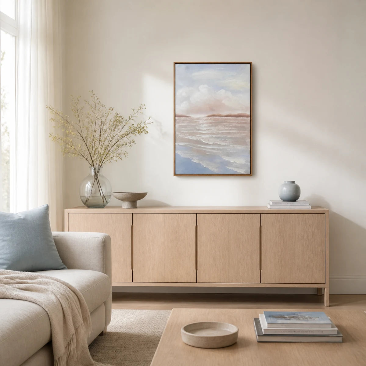Morning Haze Hand Painted Textured Oil Painting 50x70cm hand-painted wall art in styled room scene