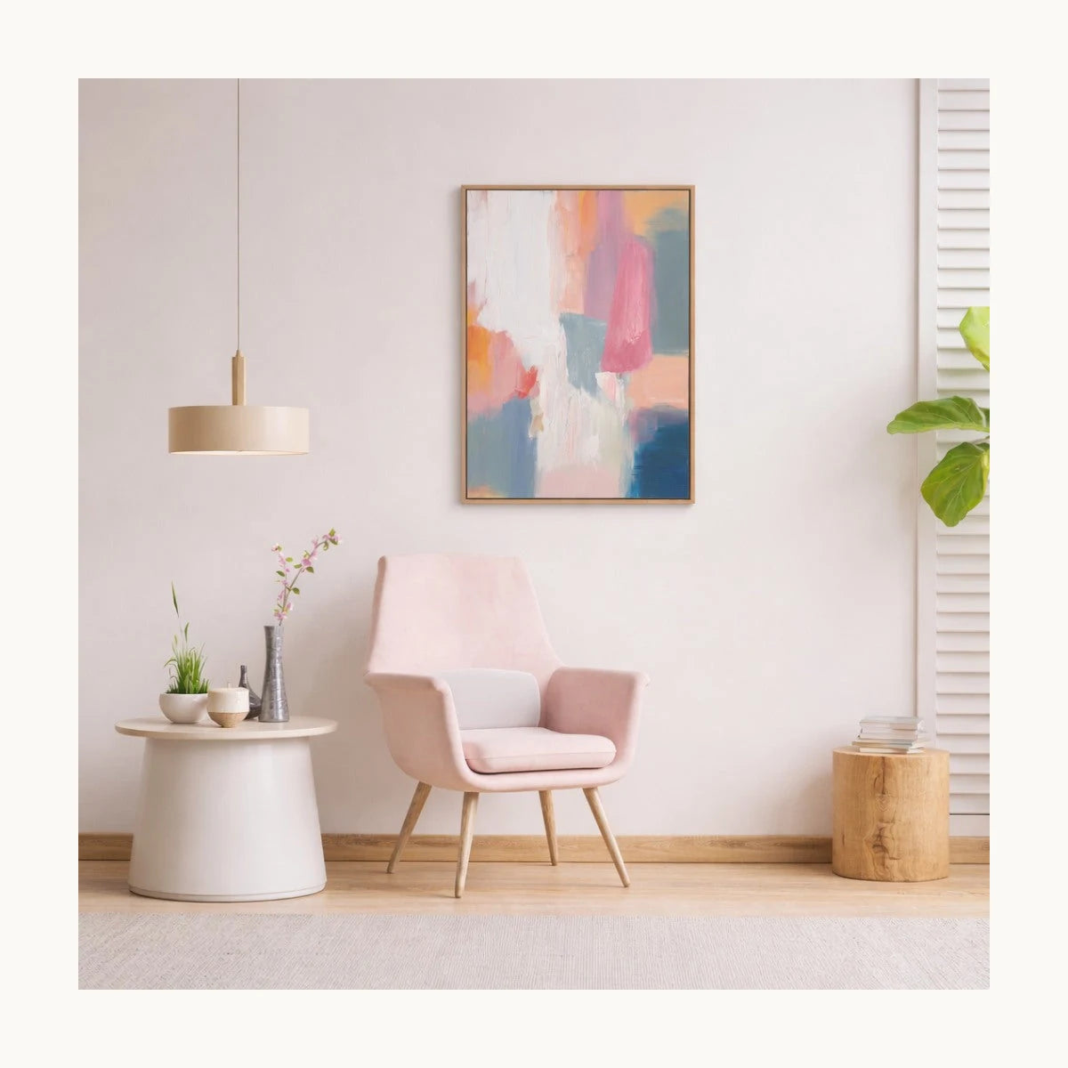 Rose Haze Hand Painted Textured Oil Painting 50x70cm hand-painted wall art in styled room scene