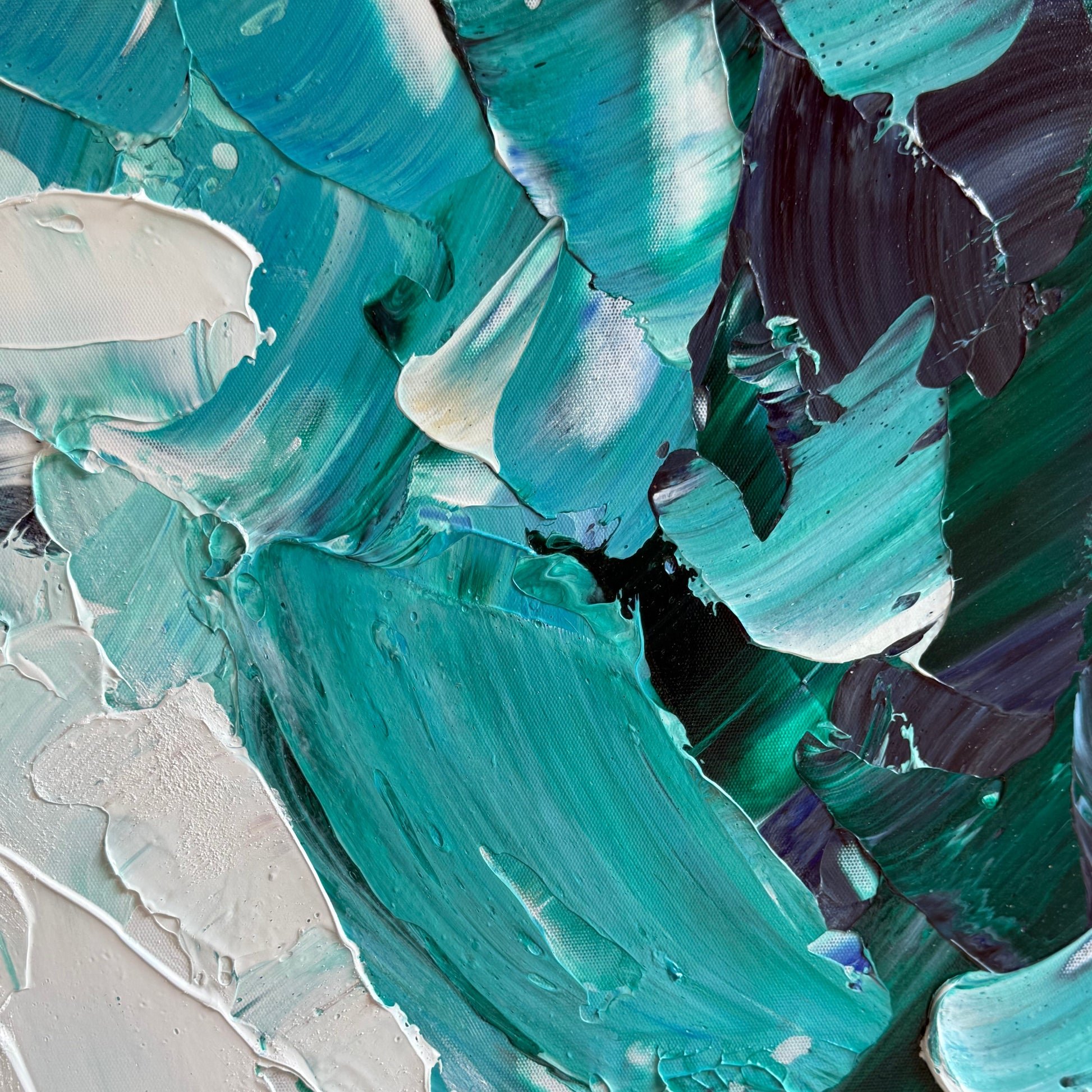 Seafoam & Saffron coastal textured oil painting canvas color detail close up
