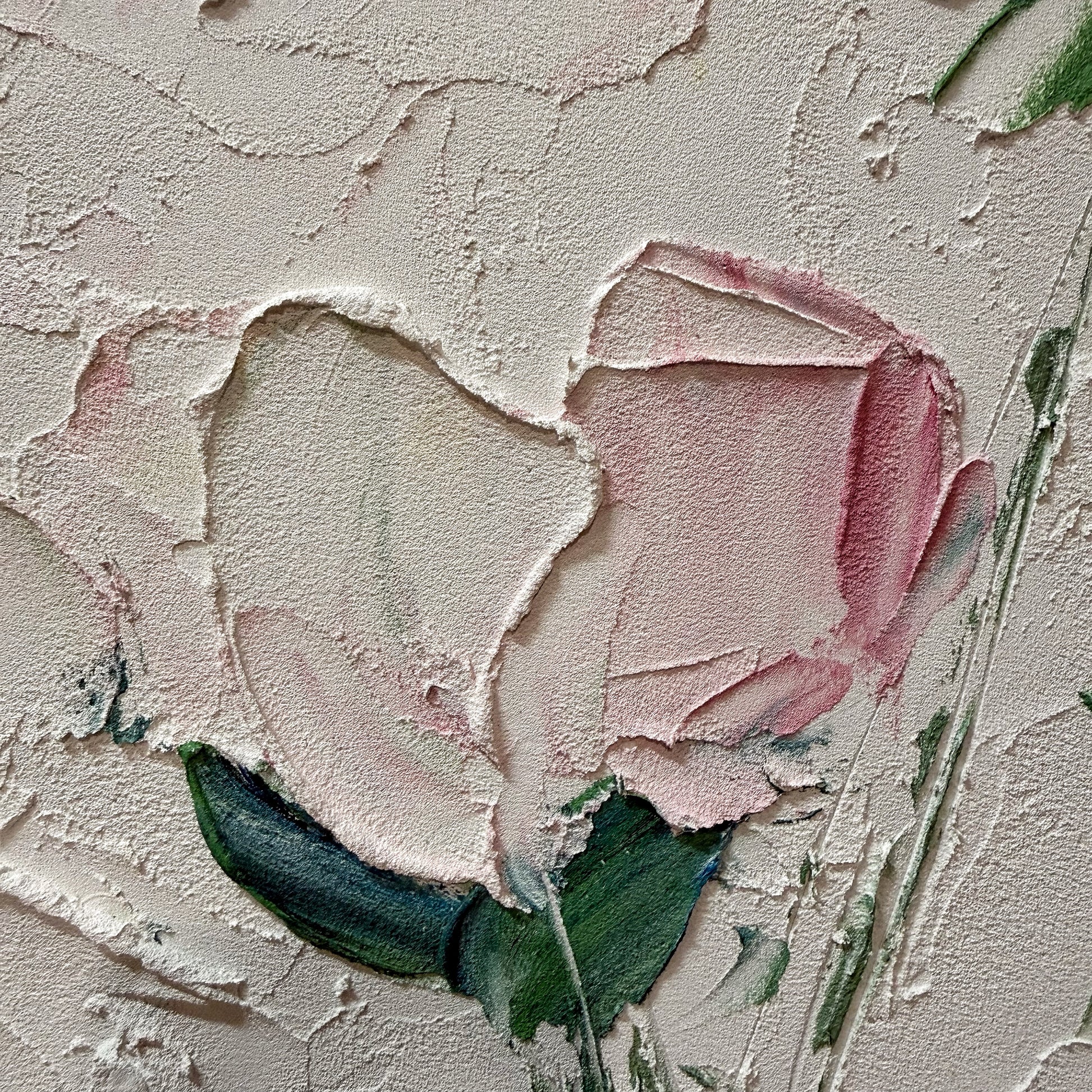 Soft Bloom floral textured oil painting canvas impasto petal detail close up