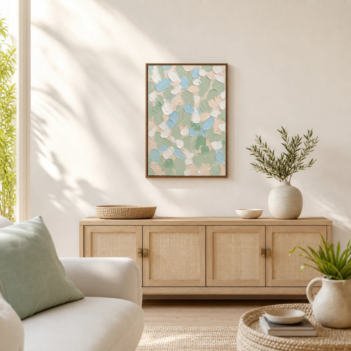 Summer Shade Hand Painted Textured Oil Painting 50x70cm hand-painted wall art in styled room scene