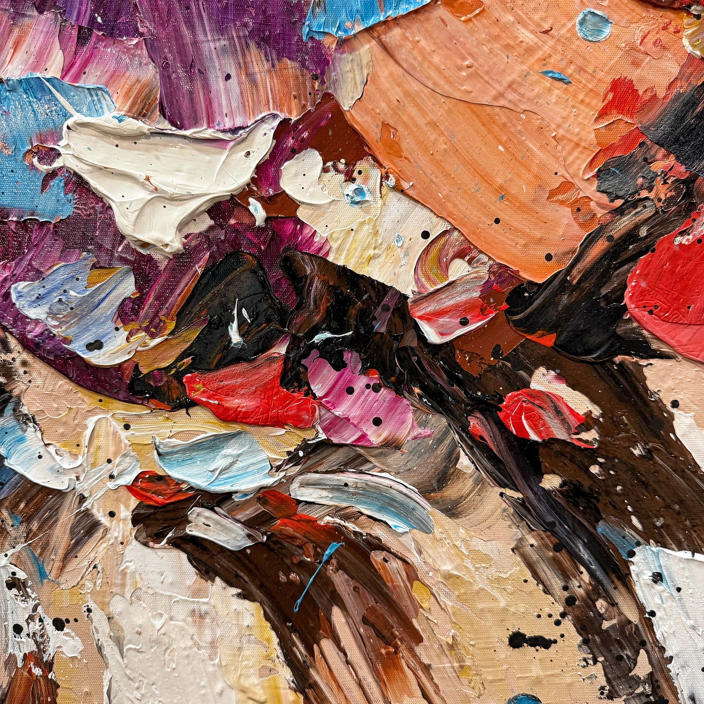 Vibrance colorful textured oil painting canvas impasto multicolor detail close up