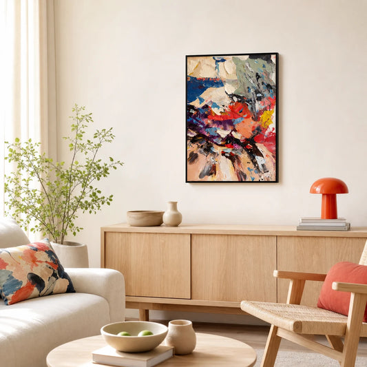 Vibrance Hand Painted Textured Oil Painting 50x70cm hand-painted wall art in styled room scene