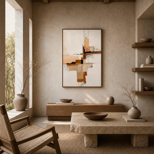 Wabi Structure Hand Painted Textured Oil Painting 70x100cm hand-painted wall art in styled room scene